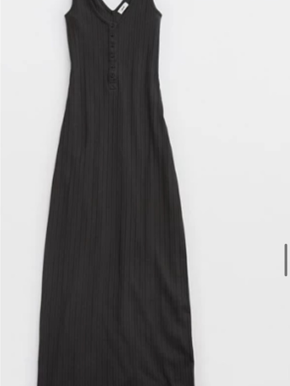 aerie Black Sleeveless Ribbed Maxi Dress with V-Neck Buttons